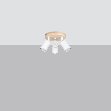Lampa Sufitowa Oprawa Natynkowa SPOT TUBA Reflektor 3x GU10 Punktowa Ruchoma Tubularna Drewno Biała Skandynawska Verdo Sollux