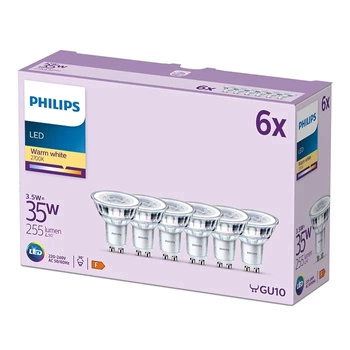 6x Żarówka LED GU10 Reflektor PAR16 3.5W = 35W 255lm 2700K Ciepła 36° EC Multipack Philips