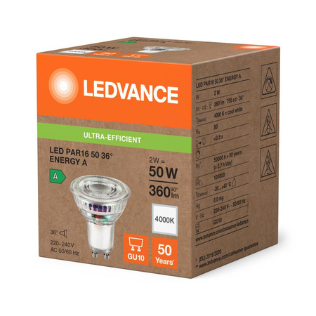 Żarówka LED Reflektor GU10 PAR16 2W = 50W 360lm 4000K Neutralna 36° Ledvance