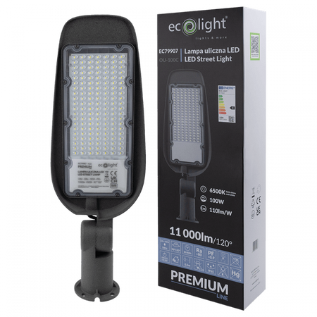 Lampa Uliczna Drogowa LED 100W 11000lm 6500K Zimna IP65 110lm/W PREMIUM Ecolight