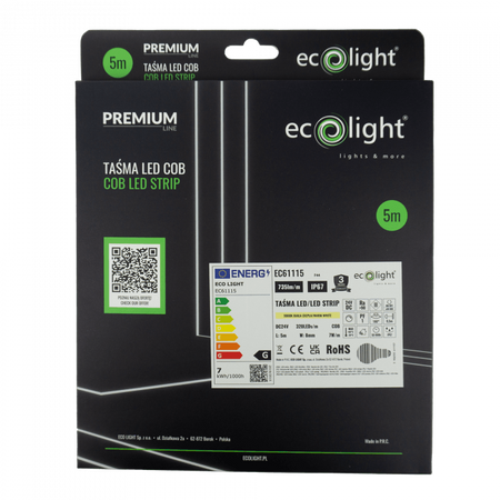 Taśma LED Pasek COB 7W/m 735lm/m 320LED/m 24V 3000K Ciepła IP67 Rolka 5m Ecolight