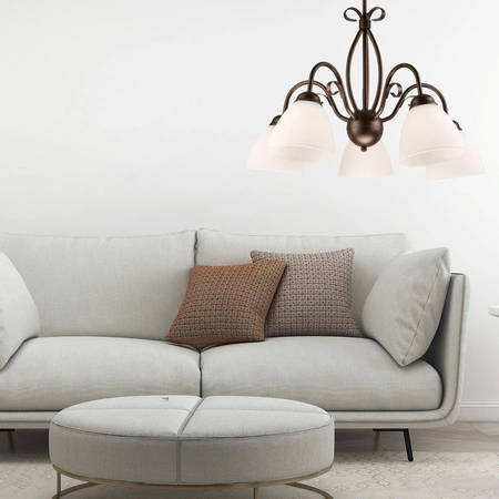 Lampa Wisząca Sufitowa ADELLE 5xE27 Biała Drewniana Klasyczna LM-5.6 Lamkur