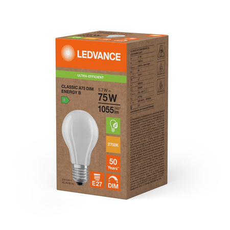 Żarówka LED E27 A60 5.7W = 75W 1055lm 2700K Ciepła 300° Ściemnialna Ledvance