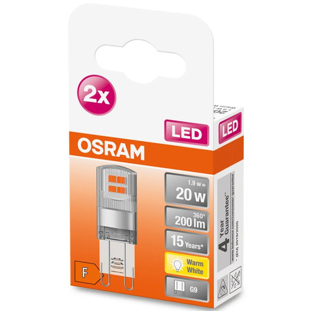 2x Żarówka LED G9 KAPSUŁKA 1,9W = 20W 200lm 2700K Ciepła 300° OSRAM 