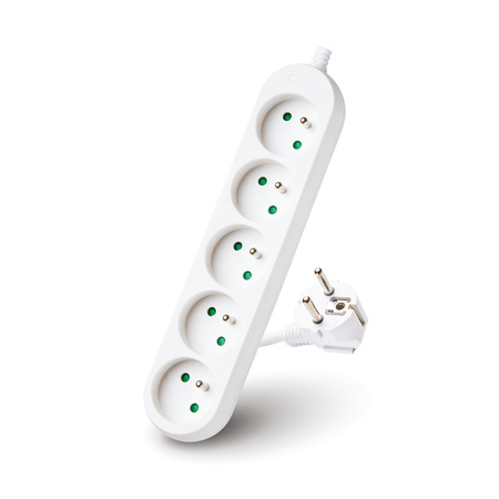 Przedłużacz Sieciowy Wtyk 5x Gniazdo z Uziemieniem Listwa Zasilająca 3m Biały Linea Kobi