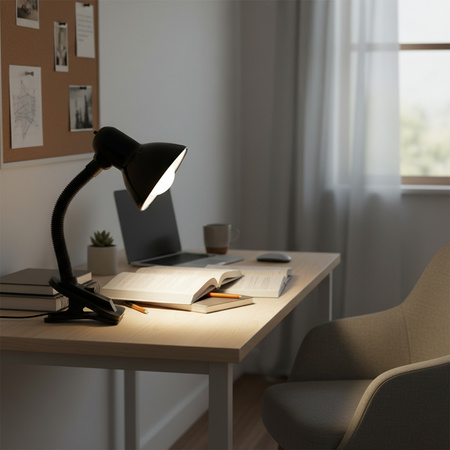 Lampka Biurkowa Lampa Stołowa Szkolna E27 Klips Czarna Lumek Kobi