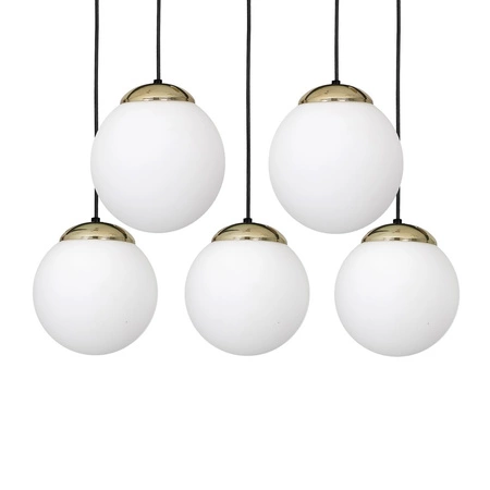 Lampa wisząca SPARTA 5xE14 Biała Kula Złote Elementy Milagro MLP64501 Metal + Szkło