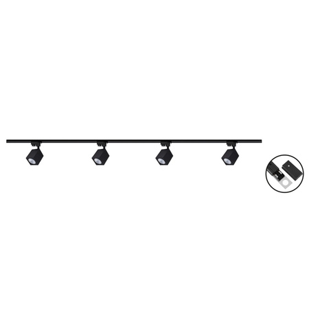 Zestaw Szyna Oświetleniowa Szynoprzewód 2m + 4x Reflektor Szynowy GU10 CZARNY Kwadratowy