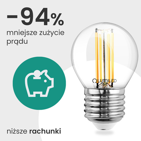 Żarówka LED E27 Kulka P45 2,2W 470lm = 40W 4000K Neutralna 360° Filament KLASA A LUMILED