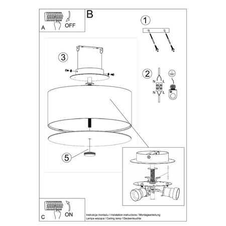 Lampa Sufitowa Plafon 3x E27 Geometryczna Czarna Minimalistyczna Skala Sollux
