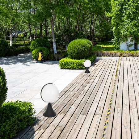 Lampa Ogrodowa Zewnętrzna CIRCULO E27 IP44 Stołowa Stojąca Kula Czarno-Biała Eko-Light