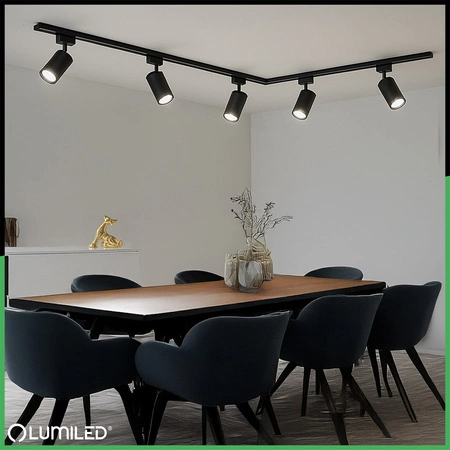 Zestaw Szyna Oświetleniowa Szynoprzewód 3m + 5x Reflektor Szynowy SAGI GU10 Czarny + Łącznik L LUMILED