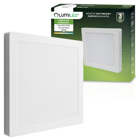 Oprawa Natynkowa Lampa LED Natynkowa Sufitowa 18W Kwadrat 4000K GLOW Biała LUMILED