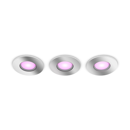 3x Oprawa Podtynkowa Wpuszczana LED Hermetyczna IP44 Łazienkowa 4.2W 400lm IP44 White and Color Ambiance RGB + TW Chrom Inteligentna SMART Zigbee Bluetooth Xamento Philips HUE