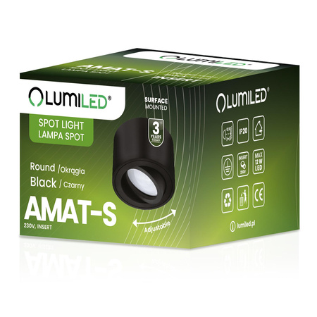 Oprawa Natynkowa HALOGENOWA Tuba Spot Ruchoma Okrągła Czarna 50mm + Wkład LED 7W 4000K AMAT-S LUMILED
