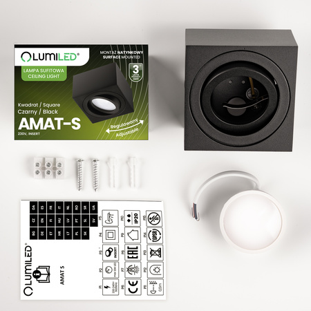 Oprawa Natynkowa HALOGENOWA Tuba Spot Ruchoma Kwadratowa Czarna 50mm + Wkład LED 7W 3000K AMAT-S LUMILED