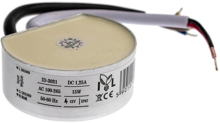 Zasilacz dopuszkowy wodoodporny 12V 15W 1,25A IP67 ID-3031