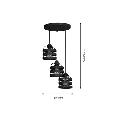 Lampa Wisząca Sufitowa LARS Czarna 3xE27 Milagro