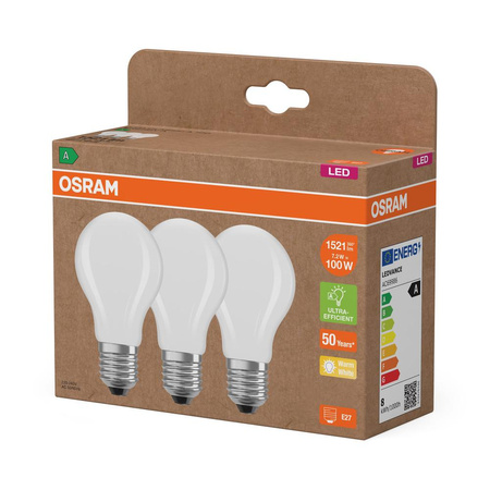 3x Żarówka LED A60 E27 7.2W = 100W 1521lm 2700K Ciepła 300° Filament CLASSIC ENERGY EFFICIENCY Osram