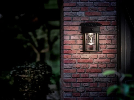 Kinkiet Ogrodowy Lampa Solarna Elewacyjna Zewnętrzna LED 3.2W 470lm 4000K IP44 z Czujnikiem Ruchu i Zmierzchu Czarna Geri Ultra Efficient Philips