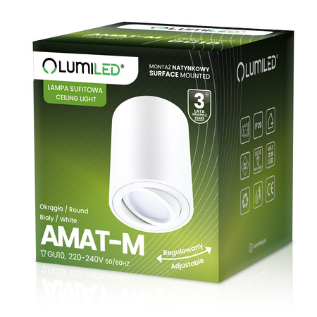 Oprawa Natynkowa HALOGENOWA Spot Tuba Ruchoma GU10 Okrągła Biała 84mm AMAT-M LUMILED