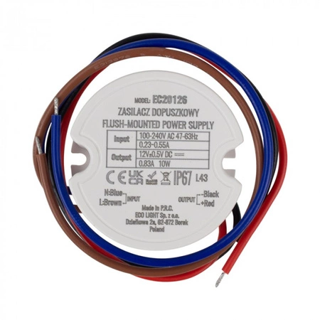 Zasilacz dopuszkowy FI60 do Taśm LED 10W 12V 0.83A Hermetyczny IP67 Ecolight