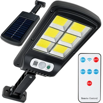 Lampa LED COB Solarna Uliczna 30W 6000K Zimna IP65 Czarna Czujnik Ruchu + PILOT