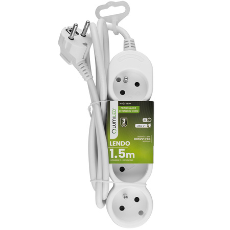 Przedłużacz Sieciowy Kabel z Uziemieniem Listwa Zasilająca 4 Gniazda 1.5m Biały Sznur Lendo Lumiled
