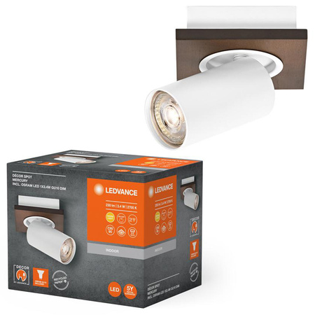 Lampa LED Ścienna Sufitowa Kinkiet Oprawa Natynkowa 3.4W 230lm 3000K Ciepła Ściemnialna Dekoracyjna Biały Brązowy Spot Mercury Ledvance