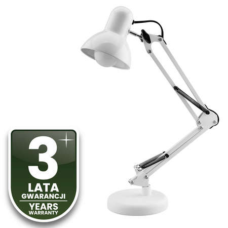 Lampka Biurkowa Kreślarska Stołowa E27 TOBI Biała Lumiled + uchwyt na blat