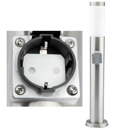 Lampa Ogrodowa Zewnętrzna E27 SREBRNY SŁUPEK 65cm z Gniazdem 230V