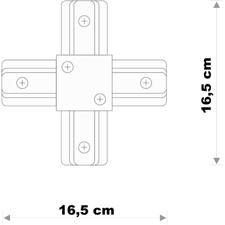 Łącznik Poczwórny Krzyżowy do Listw Szynowych Trójfazowych Czarny