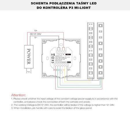 Sterownik dotykowy LED RGB+CCT 12V / 24V 10A Mi-Light NAŚCIENNY - P3