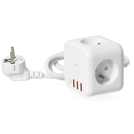 Rozgałęźnik LINEA PRO CUBE 3x230V Uziemienie Wyłącznik + 4xUSB Biały Kobi
