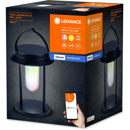 Lampa Ogrodowa Inteligentna Solarna Latarnia 3W 200lm 3000K Ciepła RGB+W Ściemnialna IP44 Czarny SMART+ Bluetooth Solar Ledvance