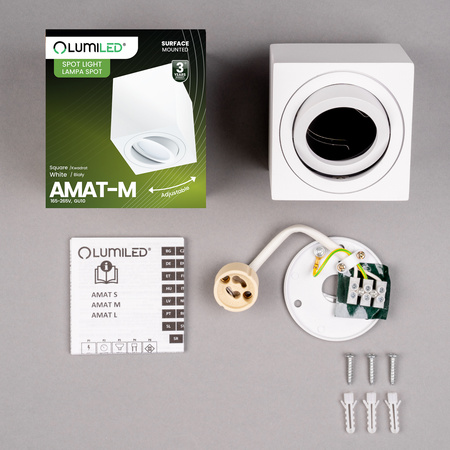 Oprawa Natynkowa HALOGENOWA Spot Tuba Ruchoma GU10 Kwadratowa Biała 84mm AMAT-M LUMILED