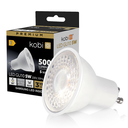 Żarówka LED GU10 Reflektor 5W 450lm 4000K Neutralna 80° Premium Kobi