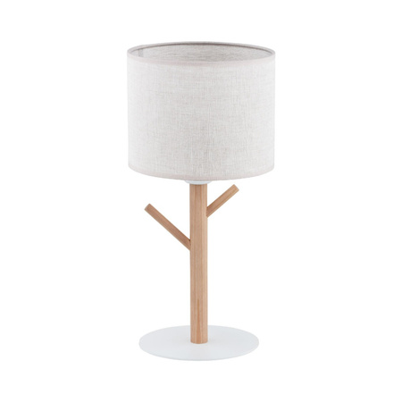 Lampa Stołowa Biurkowa Nocna ALBERO LINEN Abażur Beżowo-Drewniana Skandynawska E27 5573 TK Lighting