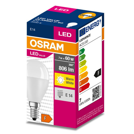 Żarówka LED P45 Kulka E14 6.5W = 60W 806lm 3000K Ciepła 180° VALUE CLASSIC Osram