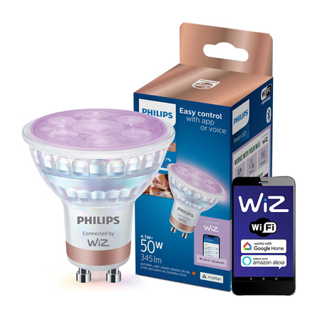 Żarówka LED GU10 4,7W = 50W 2200-6500K + RGB 36° SMART WiFi Philips WiZ