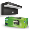 Kinkiet Ogrodowy Lampa Elewacyjna Zewnętrzna LED 9W 1000lm 4000K IP44 z Czujnikiem Ruchu i Zmierzchu Antracyt Bustan Philips