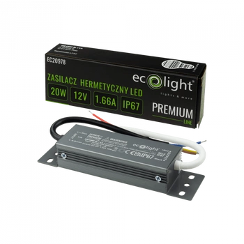 Zasilacz do Taśm LED Hermetyczny 20W 12V 1.66A IP67 PREMIUM Ecolight