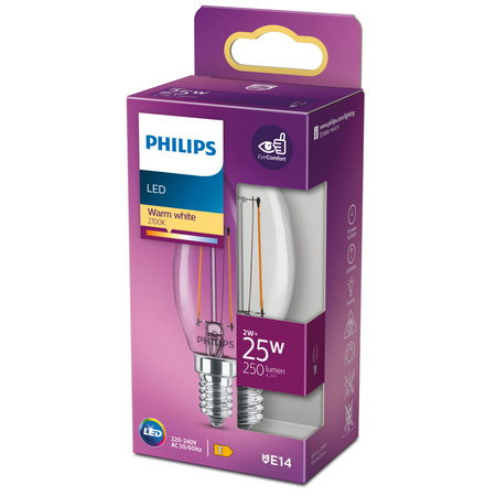 Żarówka LED E14 B35 2W = 25W 250lm 2700K Ciepła Filament PHILIPS