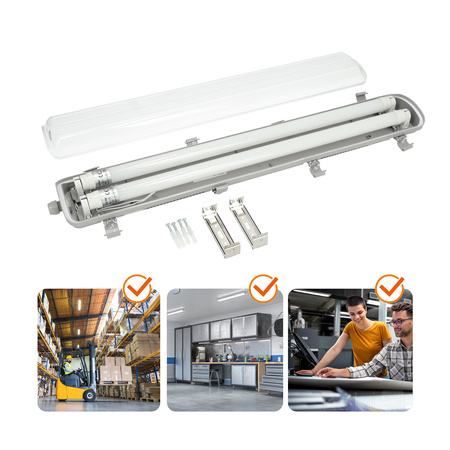 Zestaw Lampa Oprawa Hermetyczna Przemysłowa 2x60cm + Świetlówka LED T8 9W 4000K Neutralna IP65 Kobi