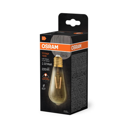 Żarówka LED Dekoracyjna ST64 Edison E27 2.5W = 22W 220lm 2400K Ciepła 300° Vintage 1906 Osram