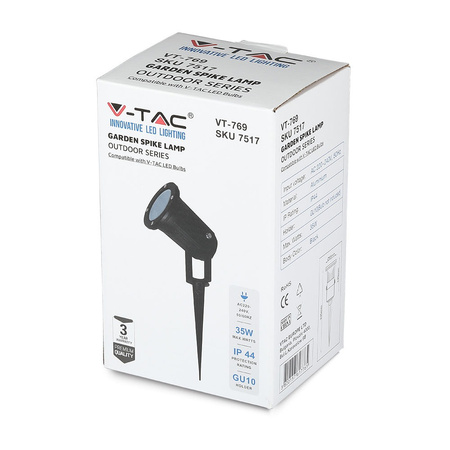 Lampa Ogrodowa Reflektor GU10 IP44 Regulowana Czarny VT-769 V-TAC