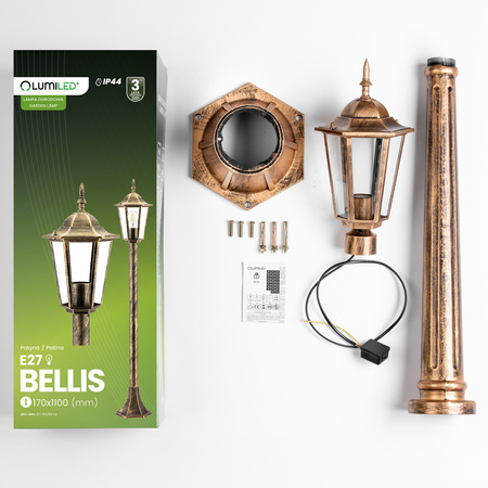 Lampa Ogrodowa Zewnętrzny E27 Niski SŁUPEK LATARNIA 110cm Patyna BELLIS LUMILED