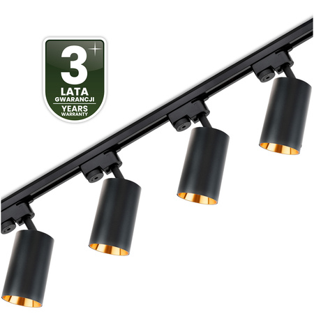 Zestaw Szyna Oświetleniowa Szynoprzewód 1m + 4x Reflektor Szynowy SAGI GU10 Czarno Złoty LUMILED