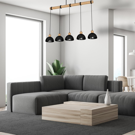 Lampa Wisząca Sufitowa ERIK Czarna Drewniana 5xE27 Milagro