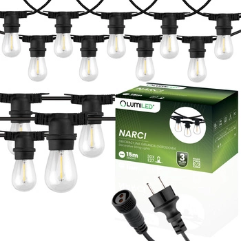 Girlanda Ogrodowa Zewnętrzna Łańcuch Świetlny 15m 30x E27 Żarówki 1W 2700K NARCI Lumiled